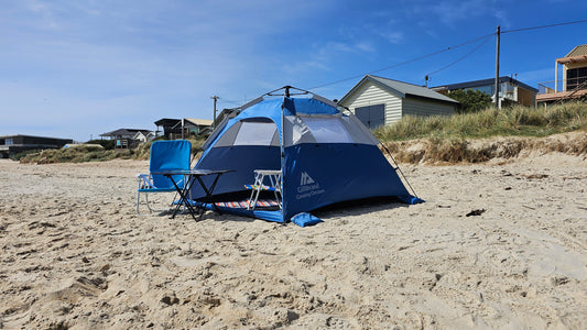 Beach-Ready and Built for Adventure: Discover Our Strong, UV-Protected, and Auto Setup Beach Tent